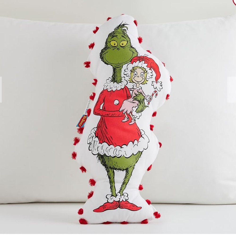 Pottery Barn Kids The Grinch Pom Pom Pillow NWT